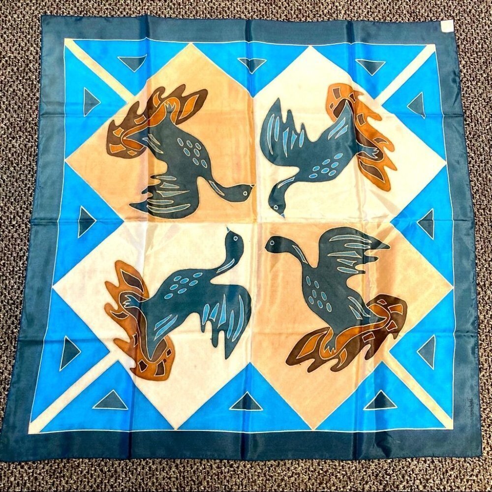 DOLOROSA 100%  Silk With Stylized Birds Loons Hand Painted